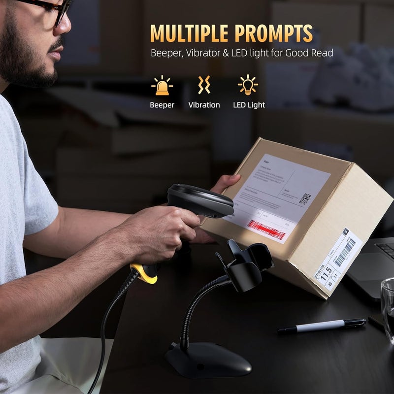 TEEMI 2D Barcode Scanner with Smart Stand USB Wired Handheld Automatic QR Data Matrix PDF417 OCR bar Codes Imager Global Shutter Computer Screen Scan for Windows Mac and Linux PC POS, Stand Included - Image 5